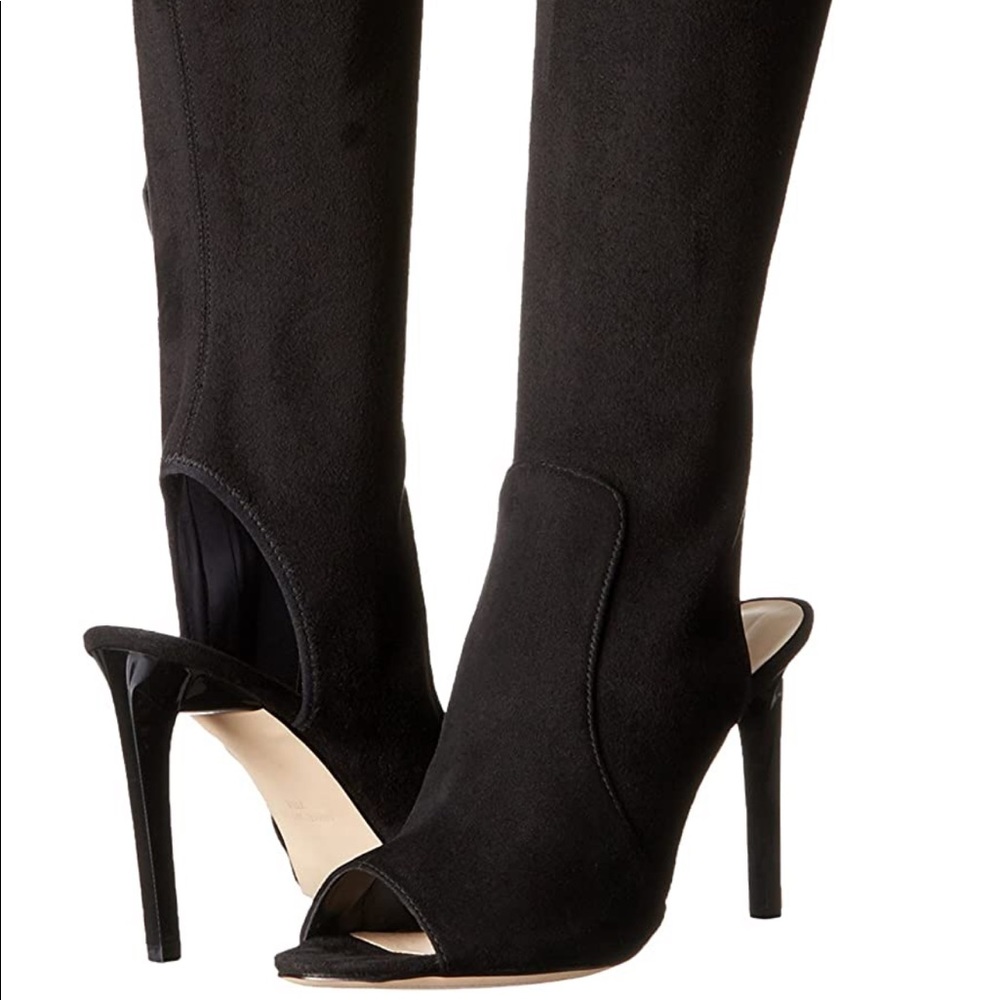 Nine West Black Fabric Heeled Knee Boots